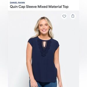 Daniel Rainn Blue Cap Sleeve Blouse with Keyhole Detail